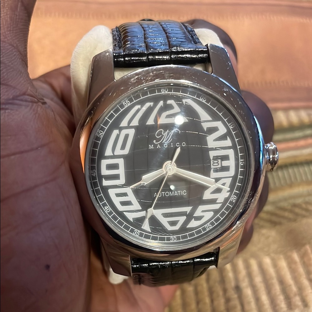 Magico Solid Black and Silver Stainless Steel Watch